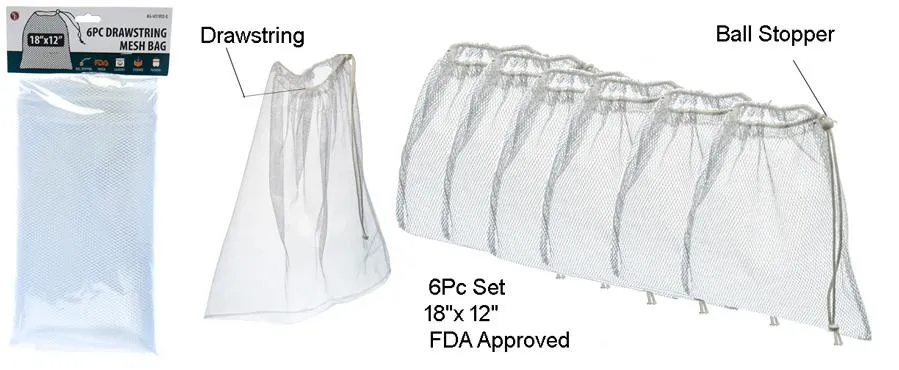 Mesh Drawstring Bag For Water Metal Detecting and Mushroom Hunting 12"x18" - 6 Pack