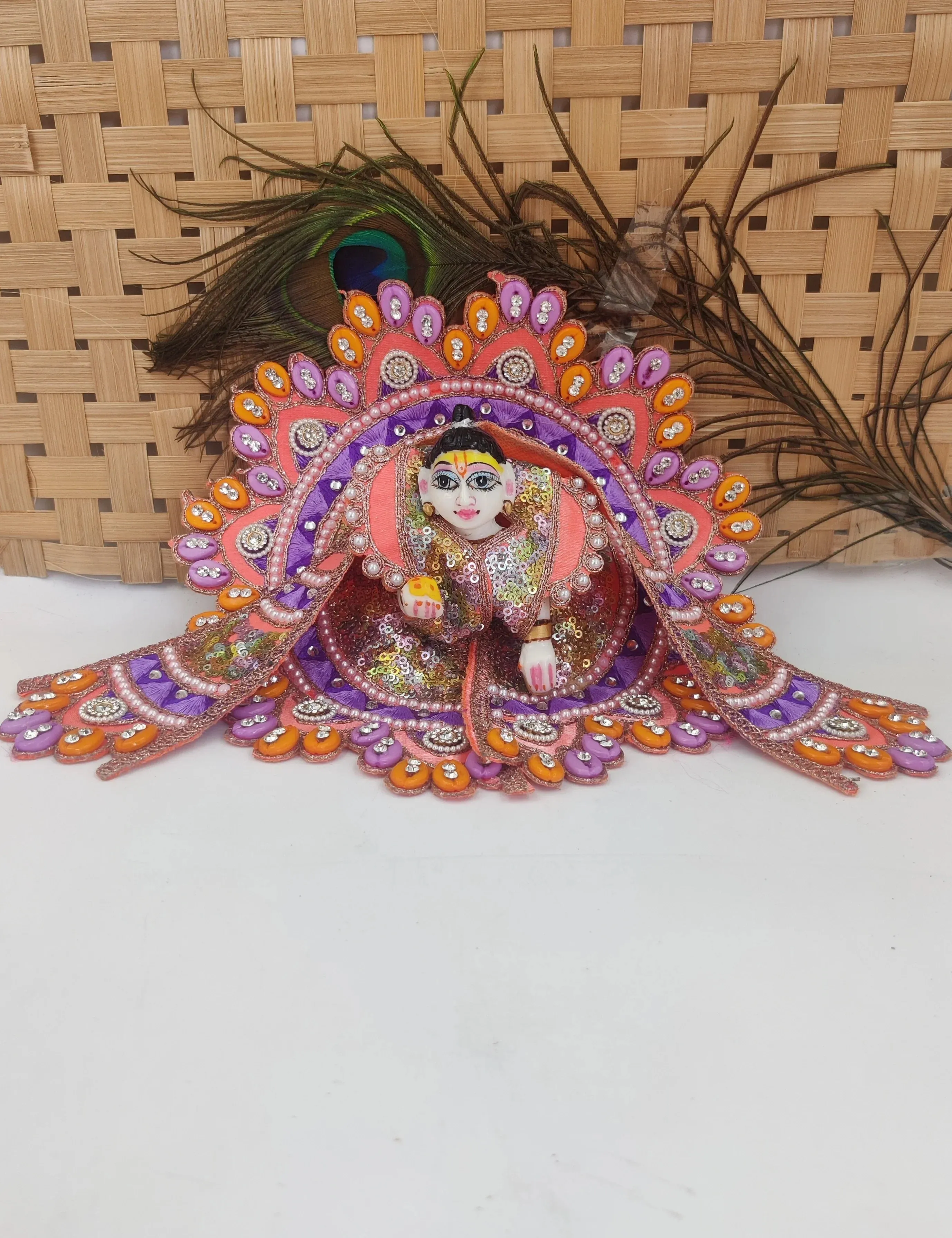 Multi kodhi design embroidery orange laddu gopal dress