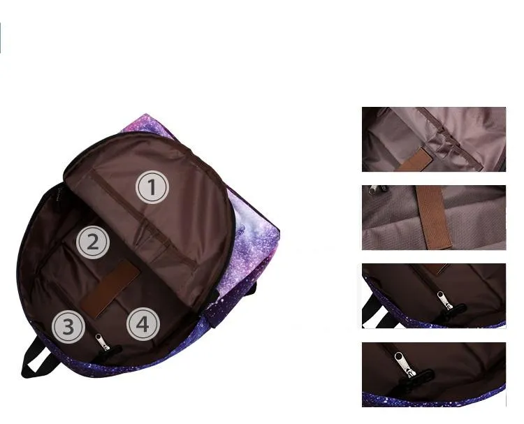 Multicolor  Canvas Backpack Stylish Galaxy Star Universe Space Backpack Girls School Backbag
