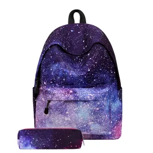 Multicolor  Canvas Backpack Stylish Galaxy Star Universe Space Backpack Girls School Backbag