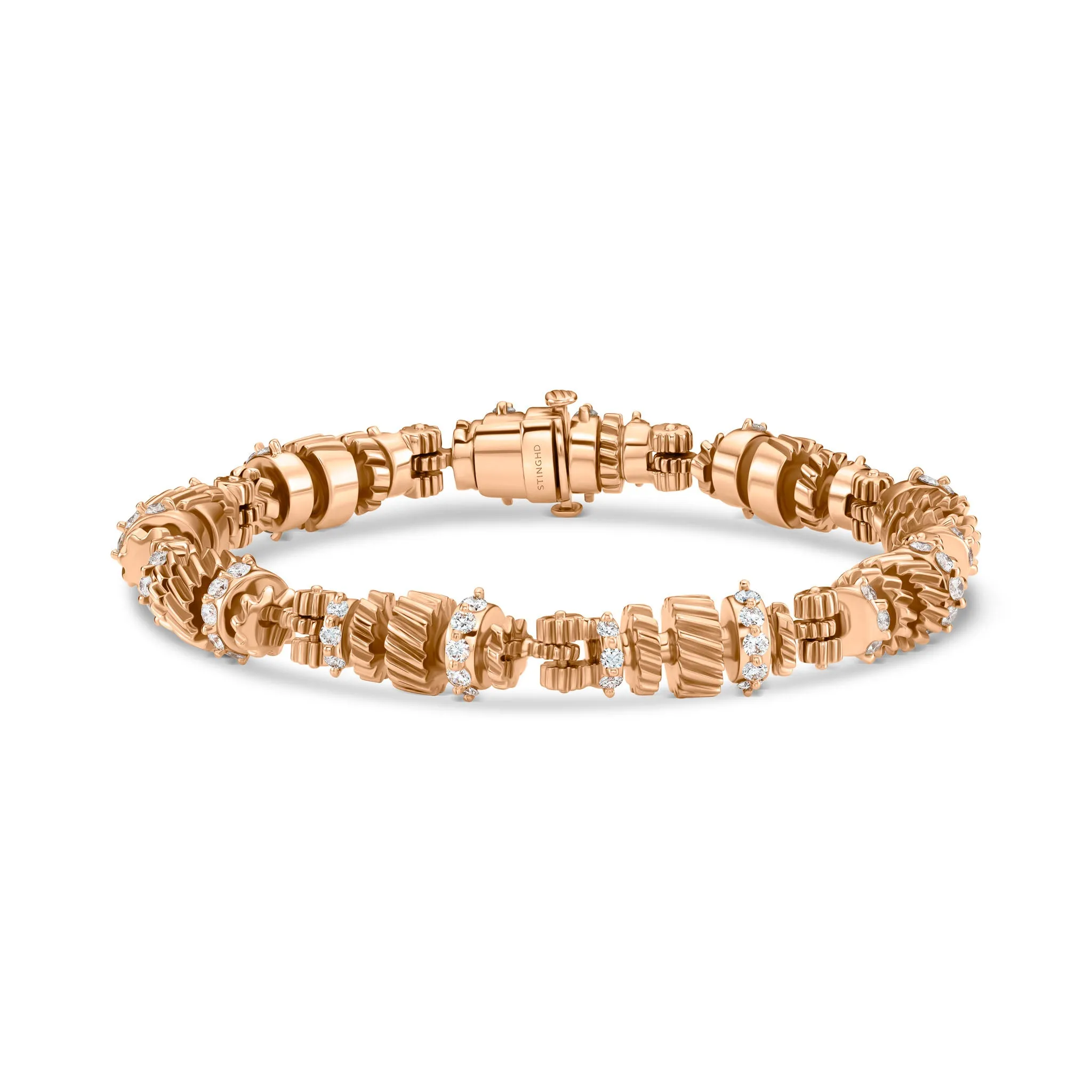 NB105 NOBLE ROSE GOLD DOUBLE HELICAL GEAR BRACELET W/ DIAMONDS