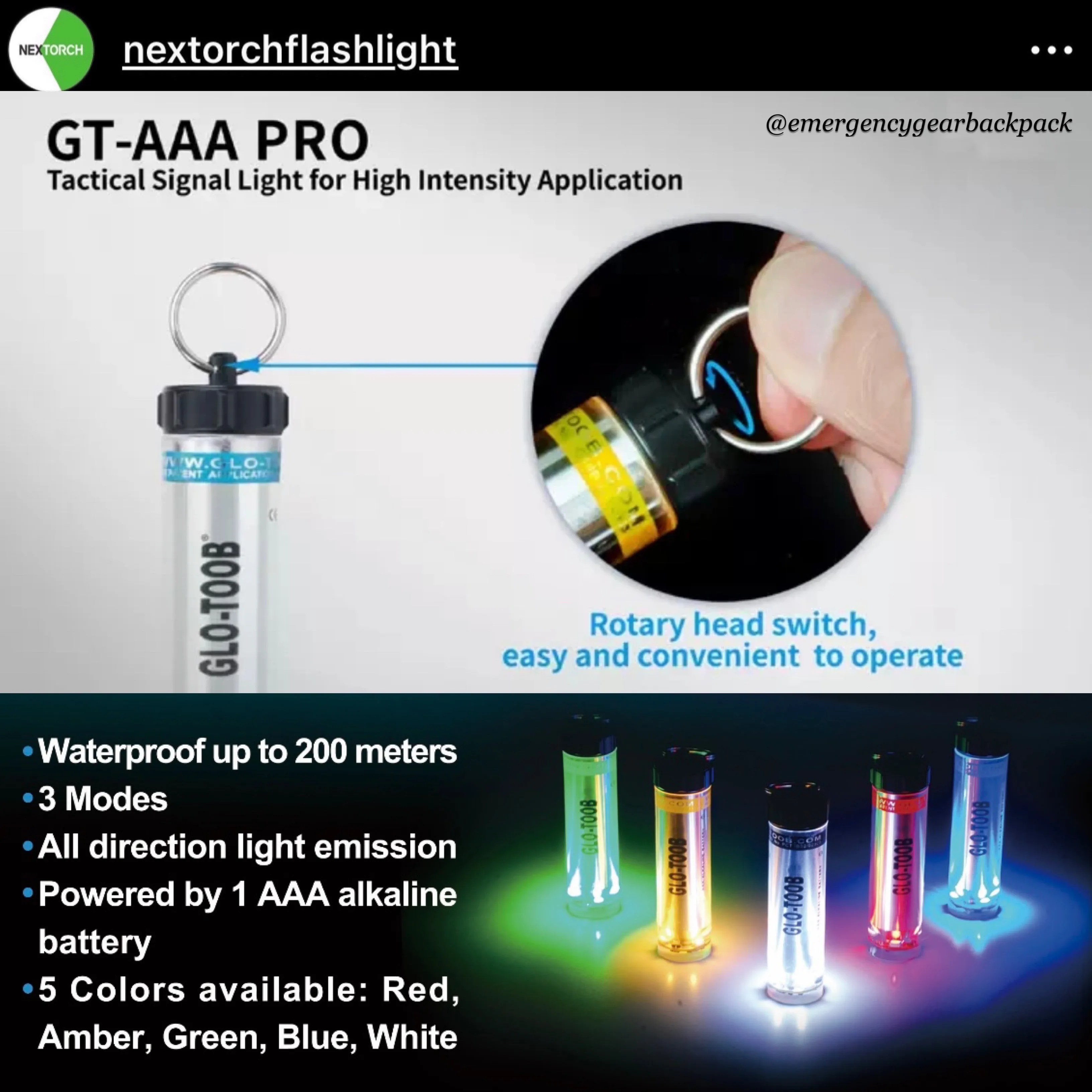 NEXTORCH Glo-Toob GT-AAA PRO Emergency Marker Light 200M Diving Depth