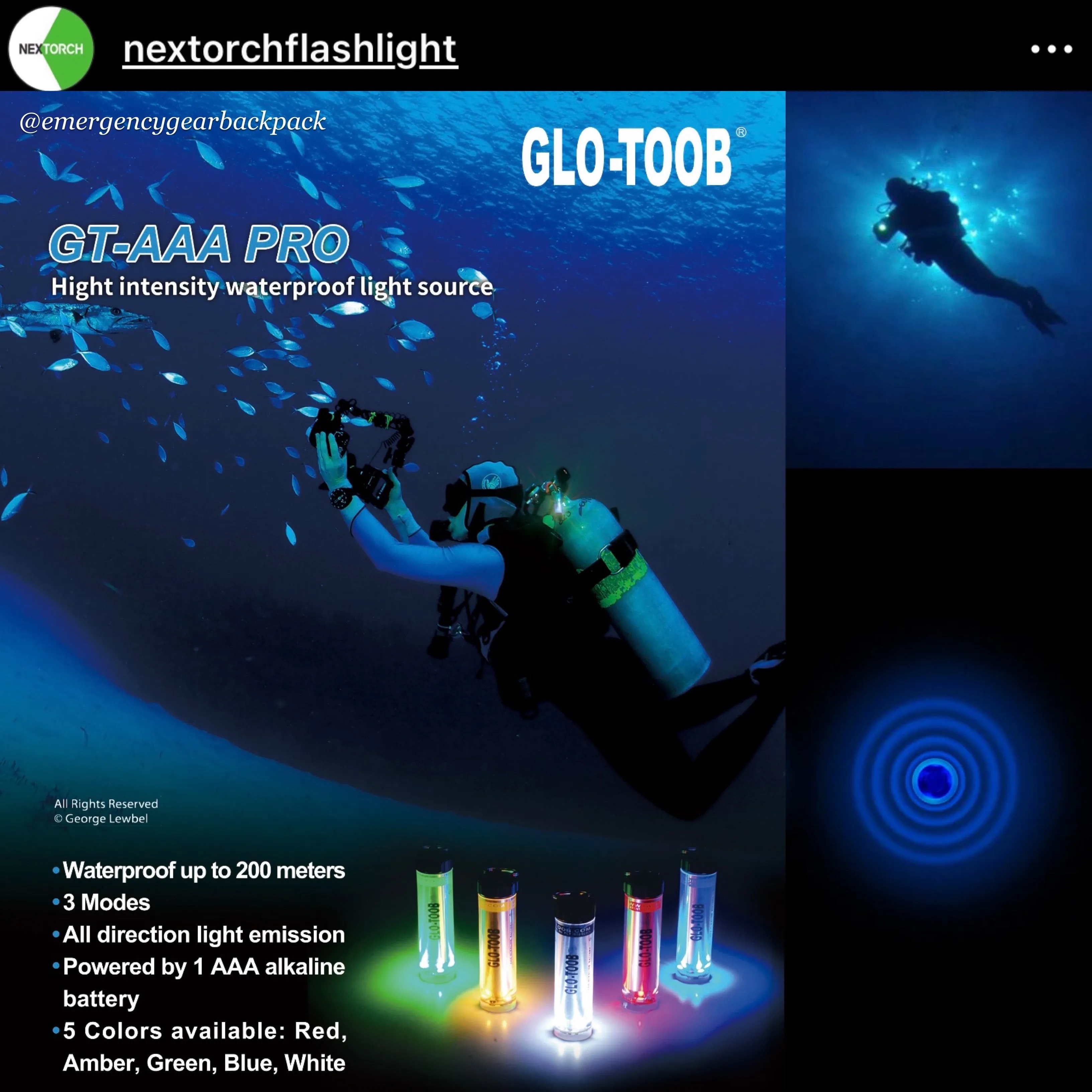 NEXTORCH Glo-Toob GT-AAA PRO Emergency Marker Light 200M Diving Depth