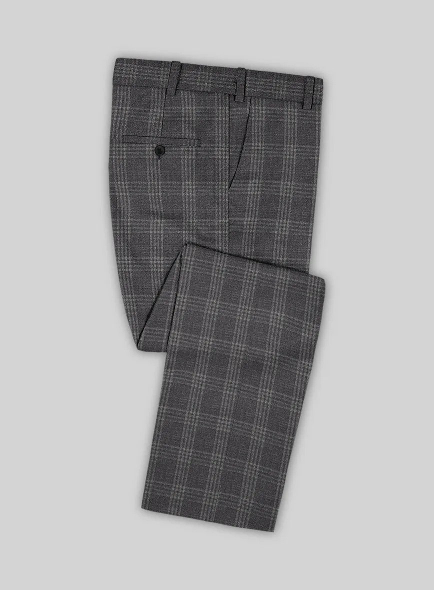 Noble Dark Gray Check Wool Silk Linen Pants