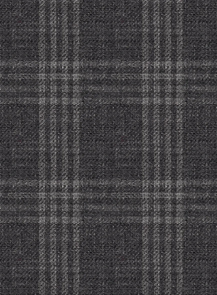 Noble Dark Gray Check Wool Silk Linen Pants