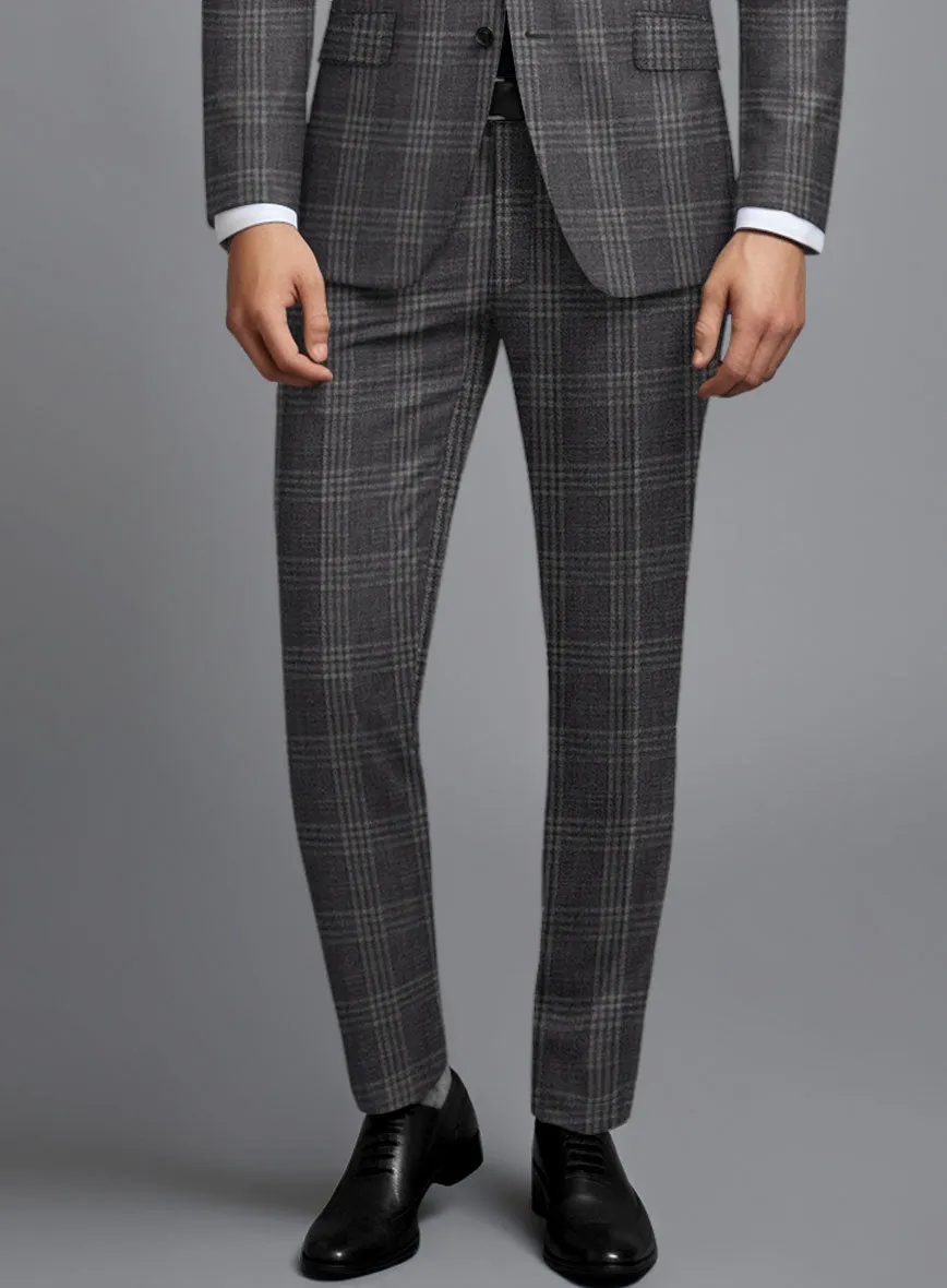 Noble Dark Gray Check Wool Silk Linen Pants