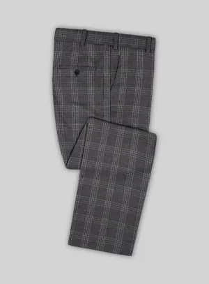 Noble Dark Gray Check Wool Silk Linen Pants