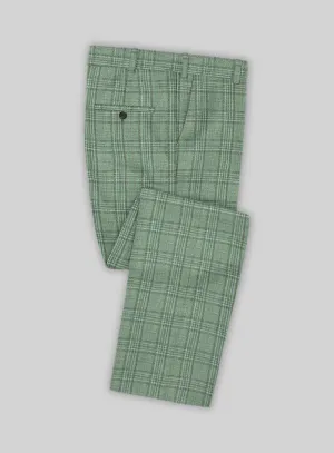 Noble Green Check Wool Silk Linen Pants
