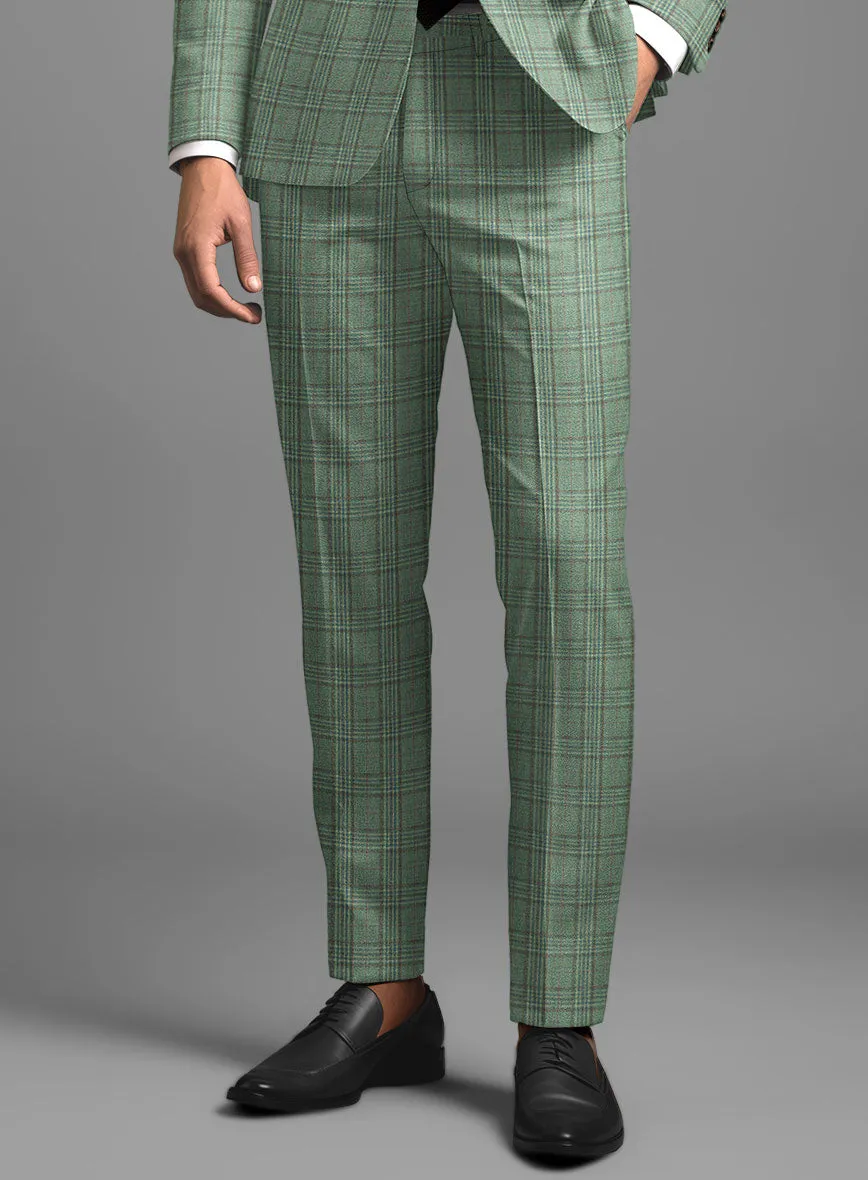 Noble Green Check Wool Silk Linen Pants