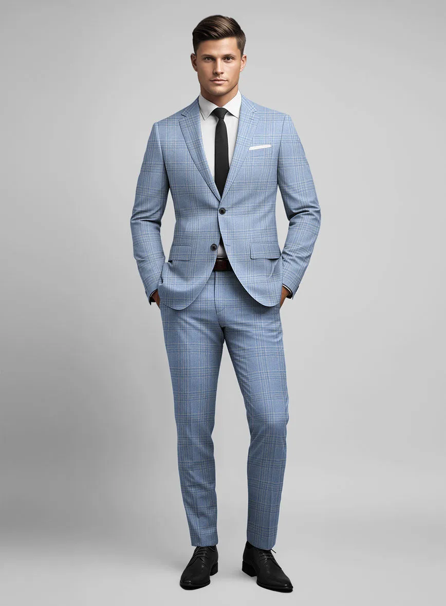 Noble Light Blue Wool Silk Linen Suit