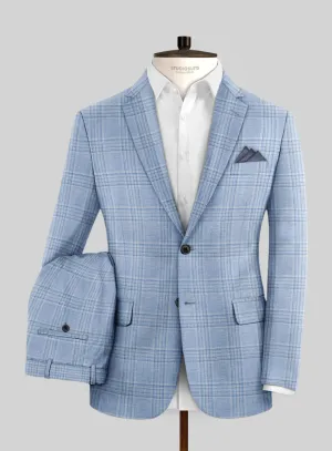 Noble Light Blue Wool Silk Linen Suit