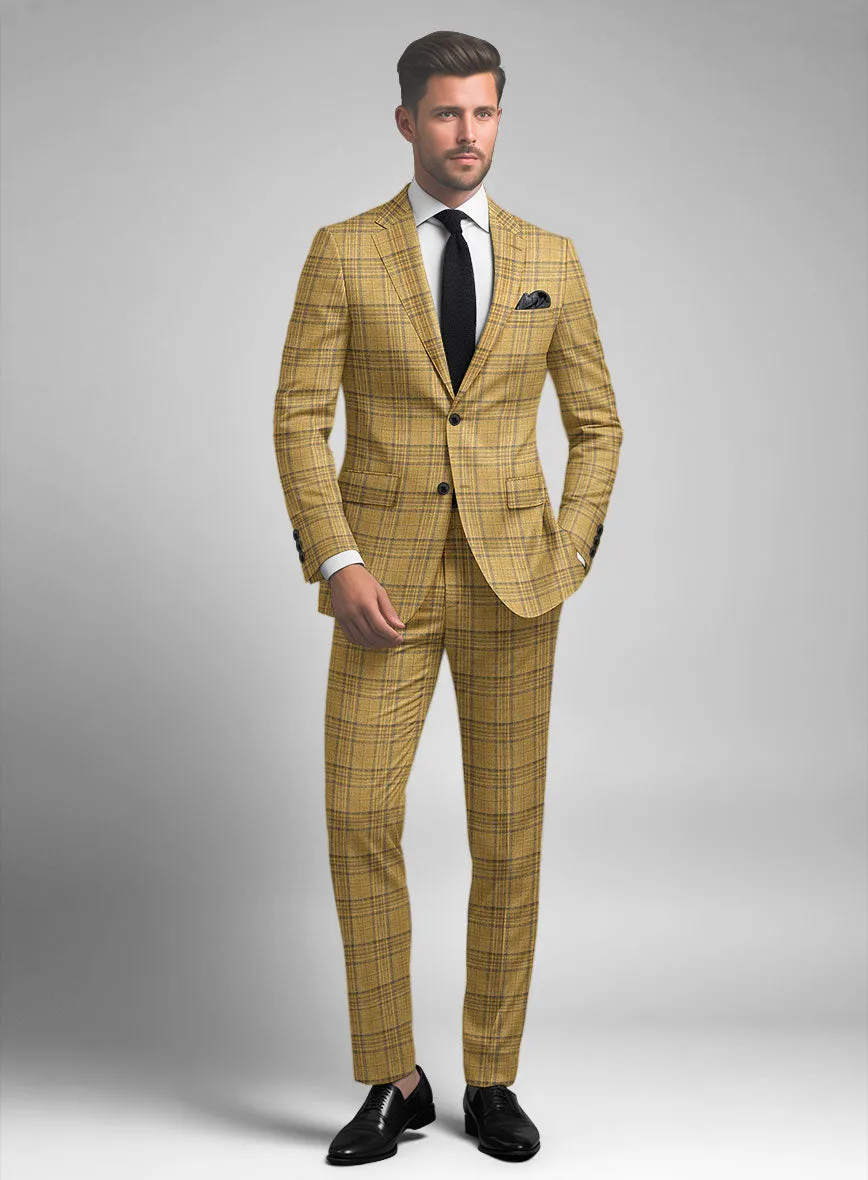 Noble Ochre Check Wool Silk Linen Suit