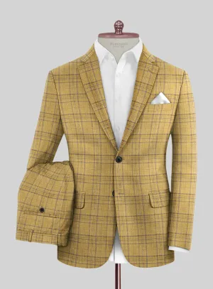 Noble Ochre Check Wool Silk Linen Suit