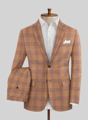 Noble Rust Check Wool Silk Linen Suit