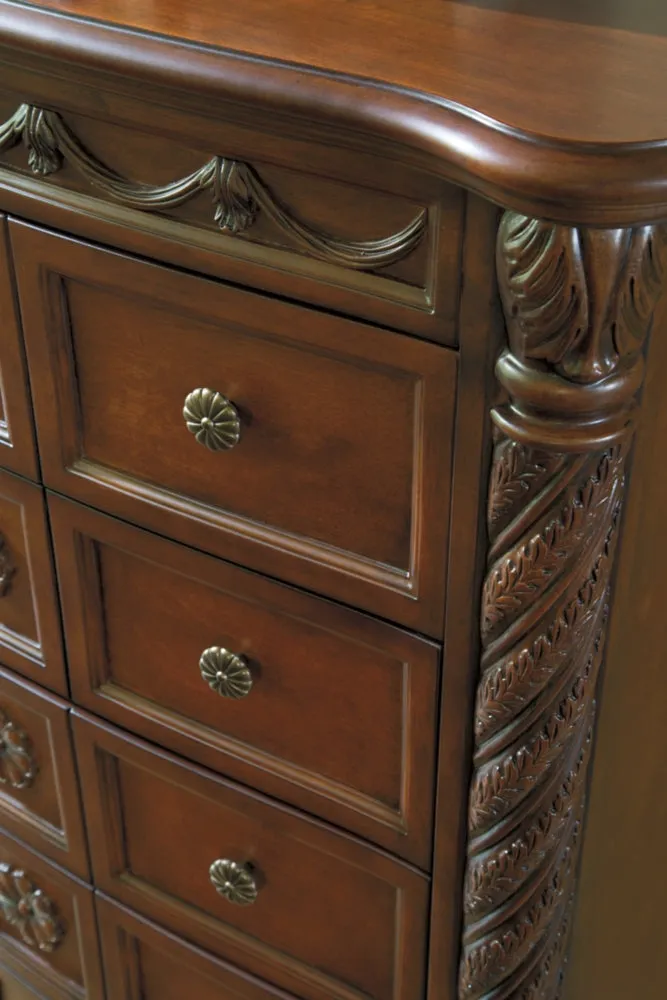 North Shore California King Panel Bed with Mirrored Dresser, Chest and Nightstand