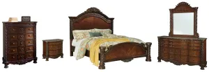 North Shore California King Panel Bed with Mirrored Dresser, Chest and Nightstand