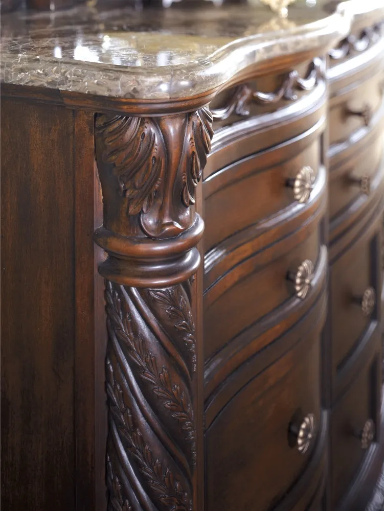 North Shore Queen Panel Bed with Mirrored Dresser, Chest and Nightstand