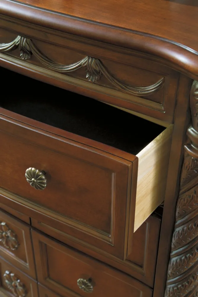 North Shore Queen Panel Bed with Mirrored Dresser, Chest and Nightstand