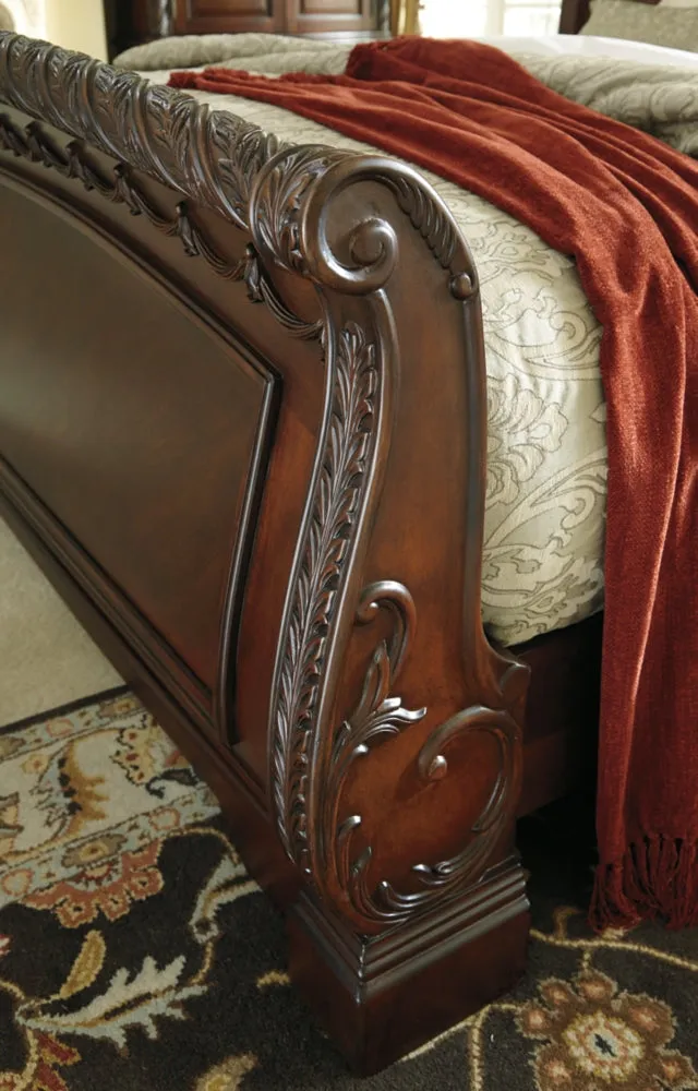 North Shore Queen Sleigh Bed with Mirrored Dresser