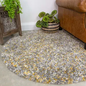 Ochre Luxurious Shaggy Round Circle Living Room Rug
