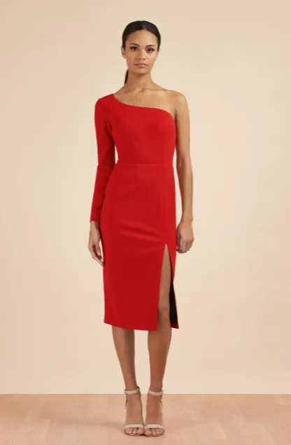 One Shoulder Mid Red