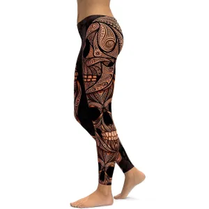 Orange Ornamental Skull Leggings