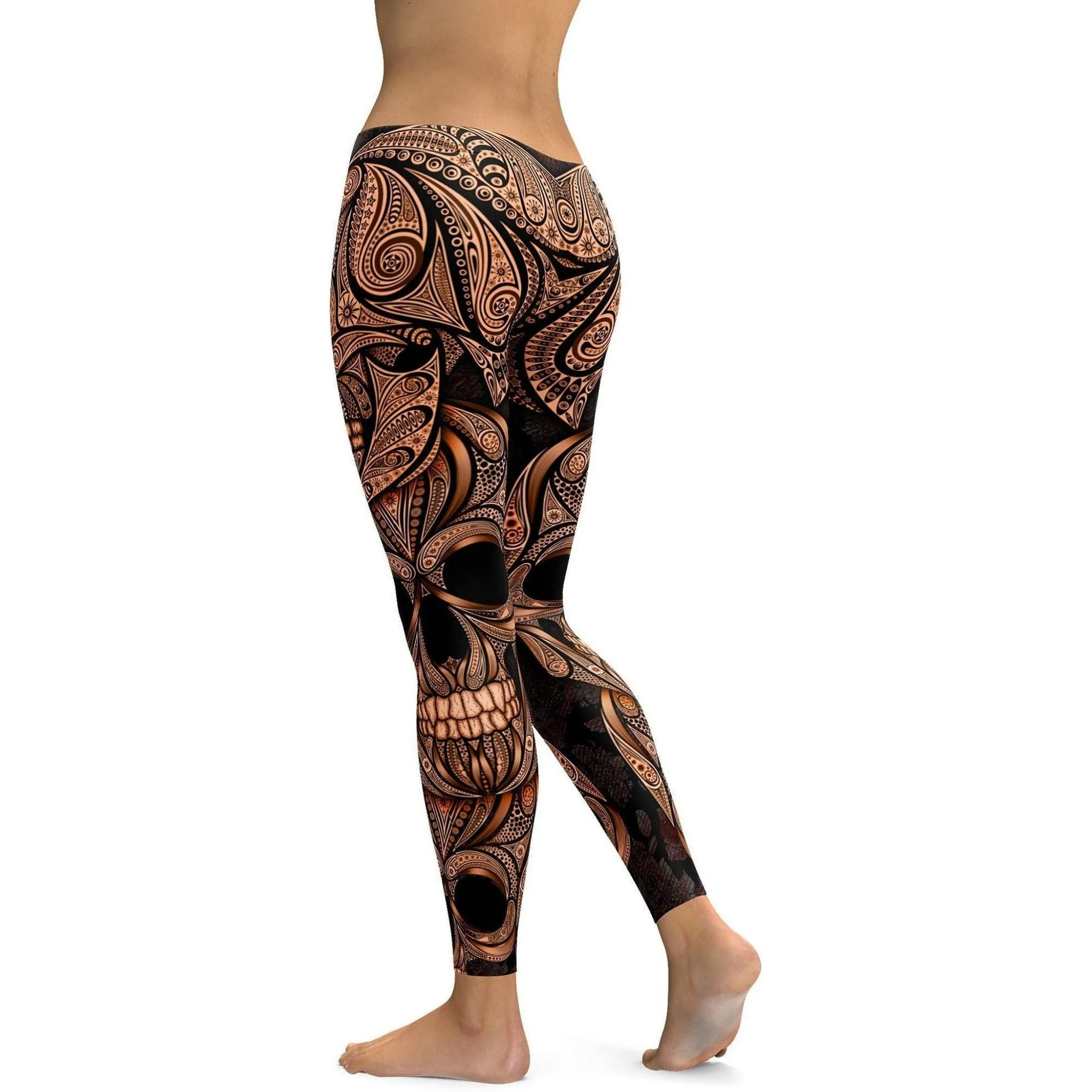 Orange Ornamental Skull Leggings