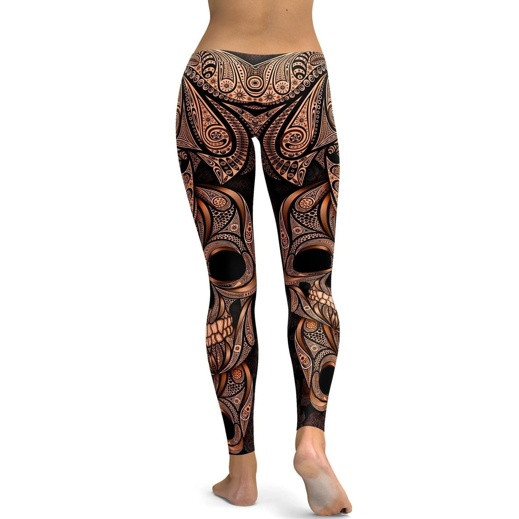 Orange Ornamental Skull Leggings