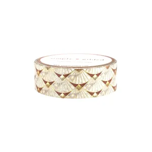 Ornamental Burgundy washi (15mm   light gold foil) - Restock