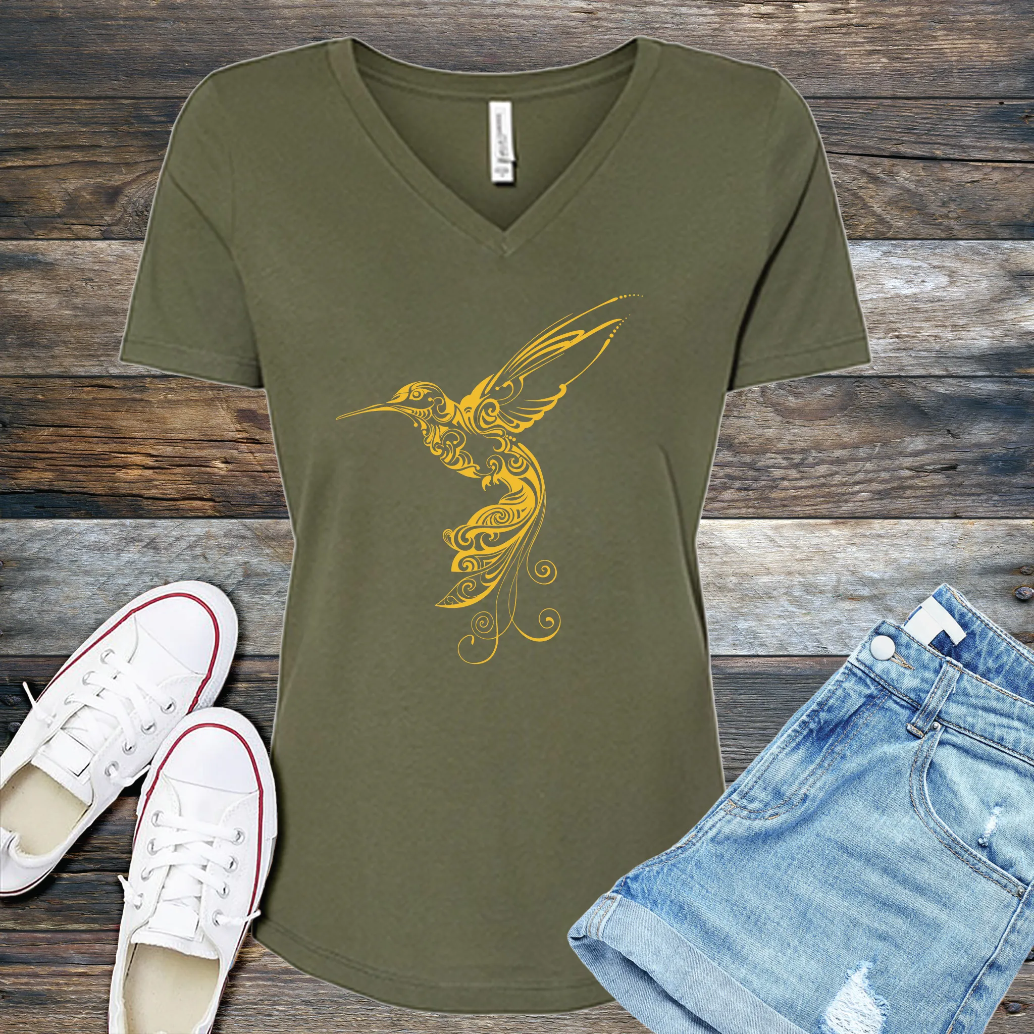 Ornamental Hummingbird V-Neck
