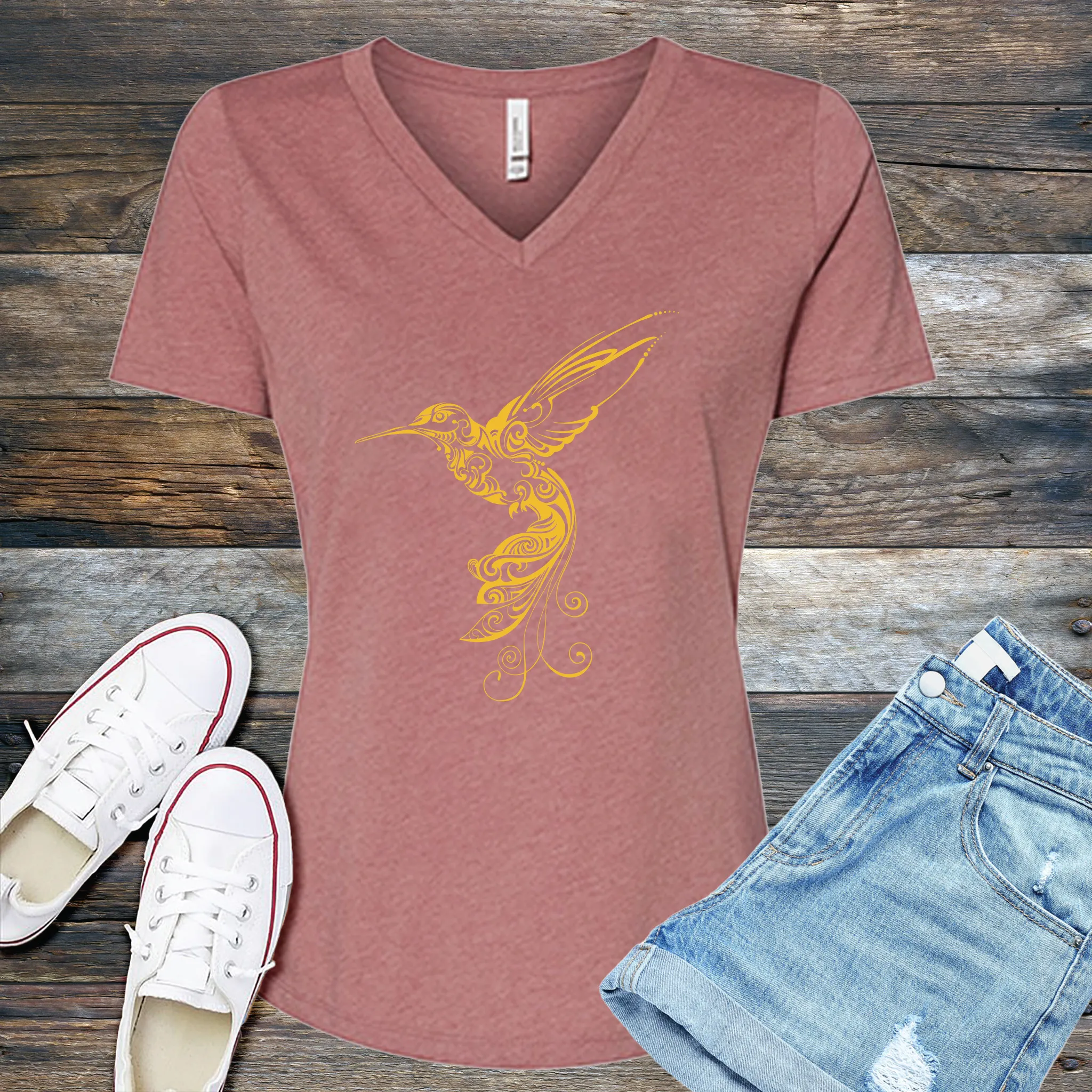 Ornamental Hummingbird V-Neck