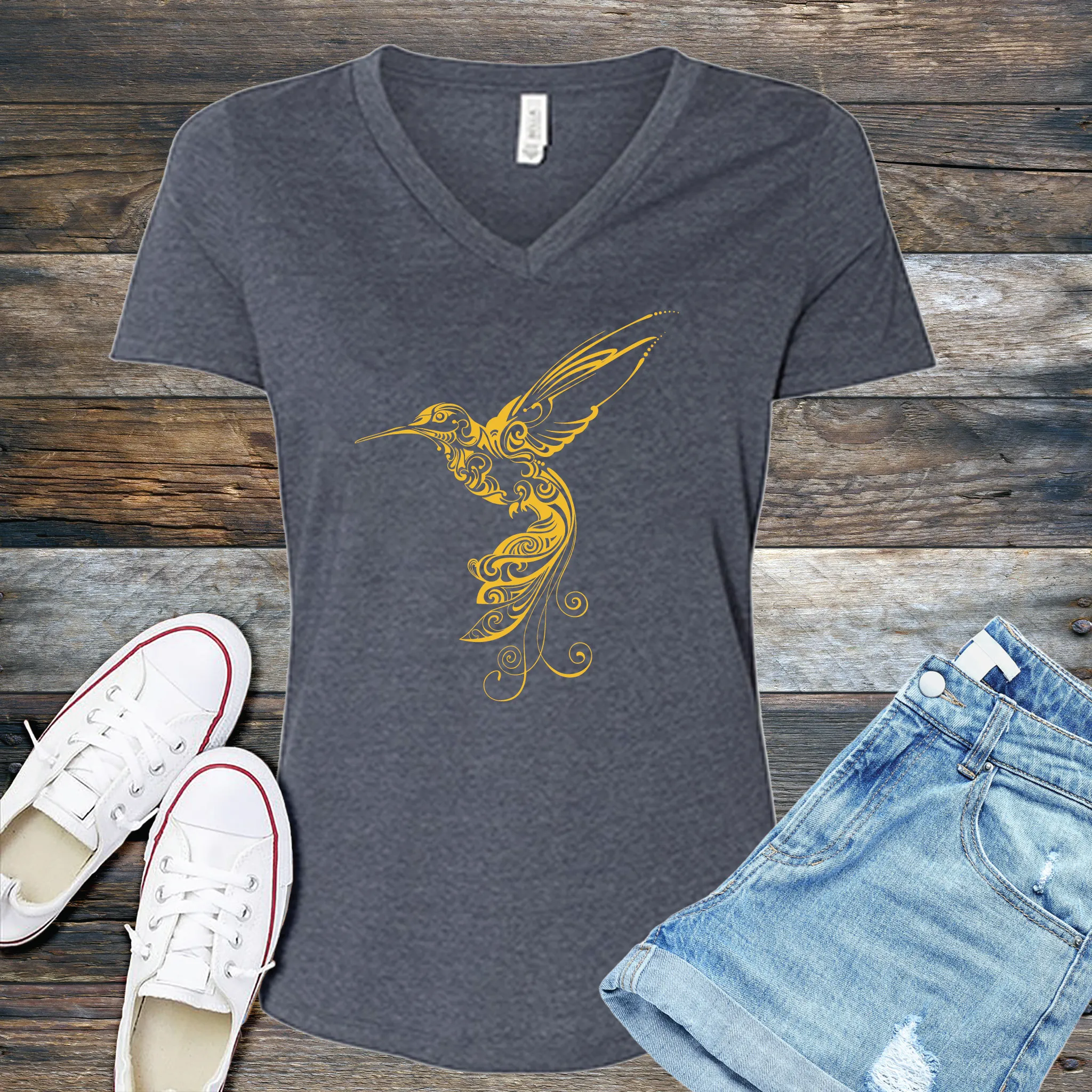 Ornamental Hummingbird V-Neck