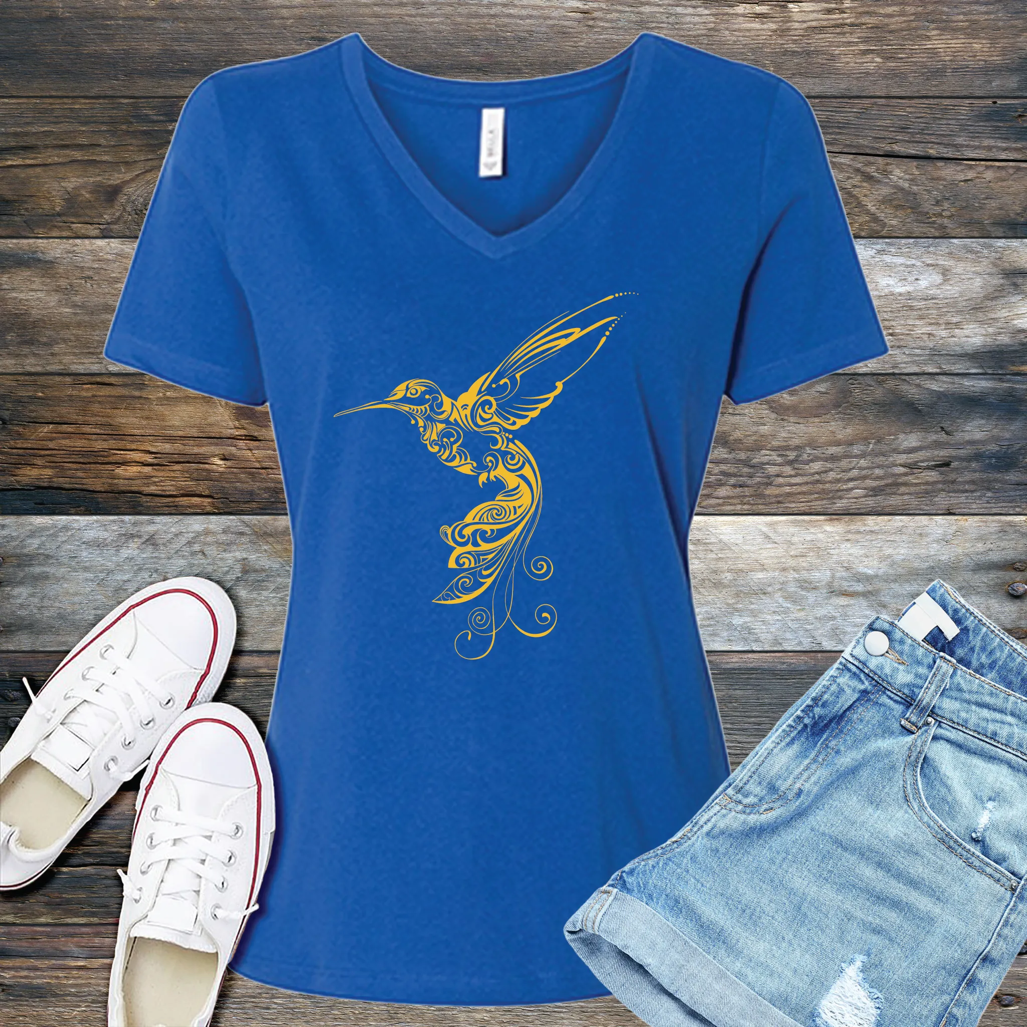 Ornamental Hummingbird V-Neck