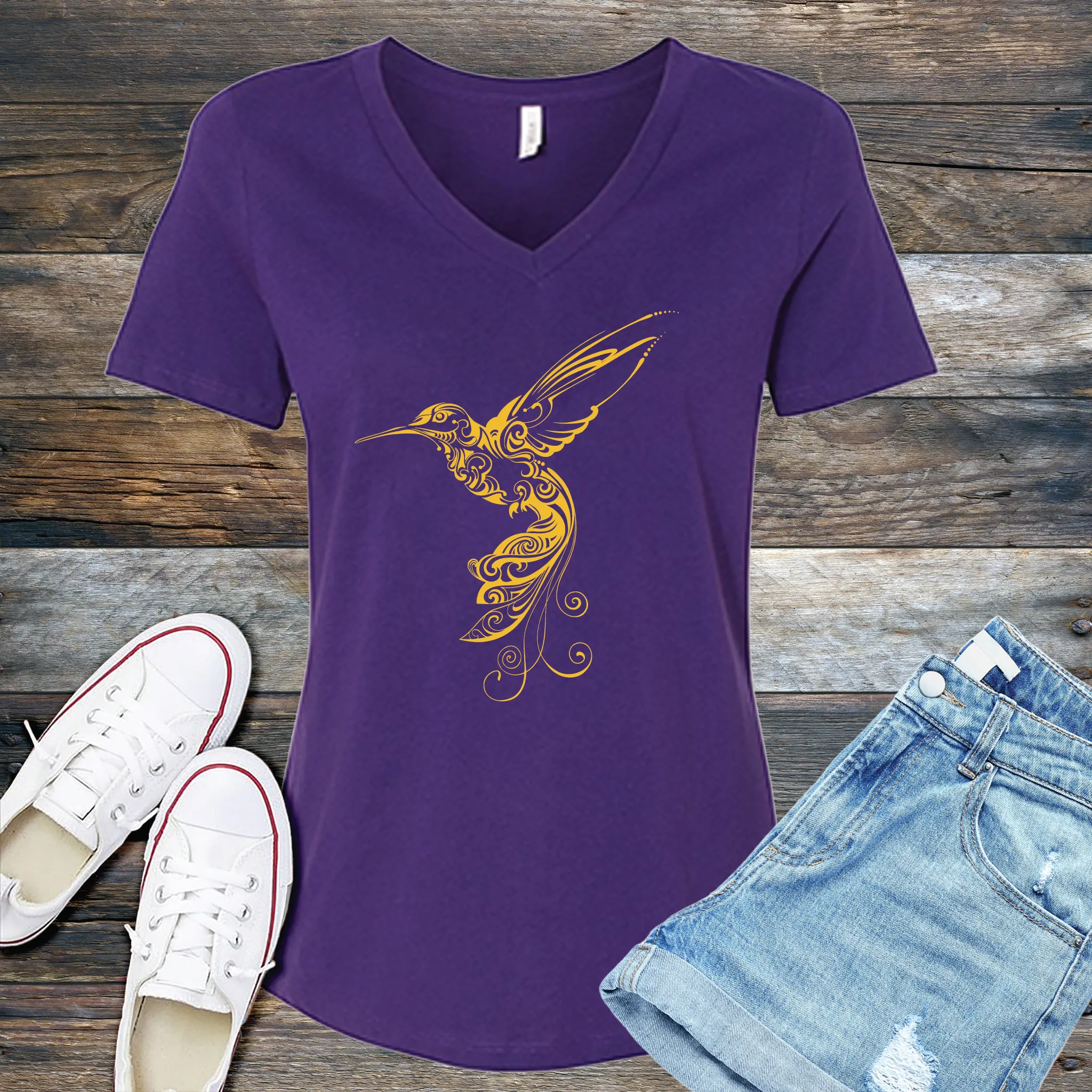 Ornamental Hummingbird V-Neck