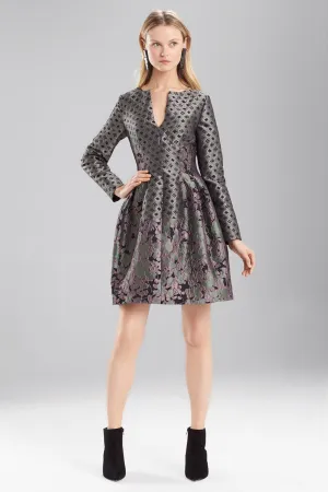 Ornamental Jacquard Long Sleeve Dress