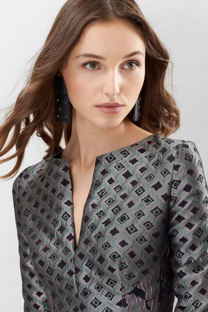 Ornamental Jacquard Long Sleeve Dress