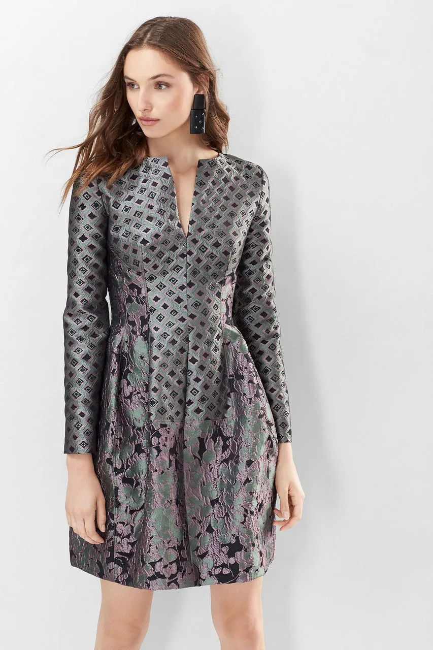 Ornamental Jacquard Long Sleeve Dress