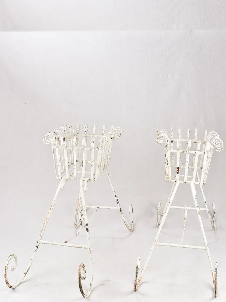 Pair of plant stands - wrought iron with white patina 48½"