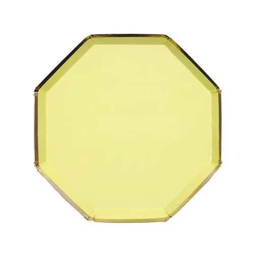 Pale Yellow Side Plates,  Set of 8 Meri Meri Beautiful Basics Yellow Side Paper Plates, 7.9" x 7.9"