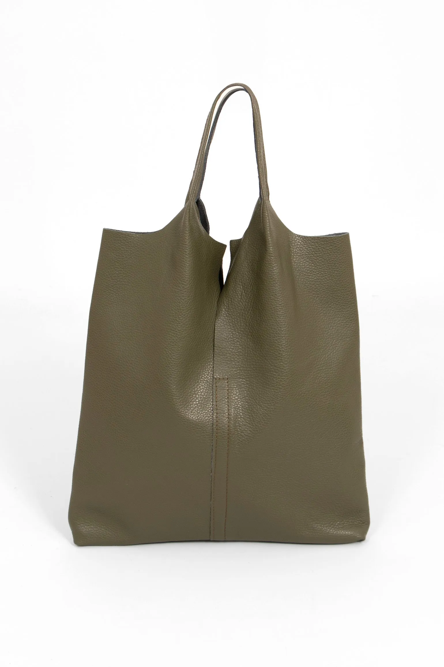 Paloma Italian Leather Shoulder Bag- Khaki, Pebbled