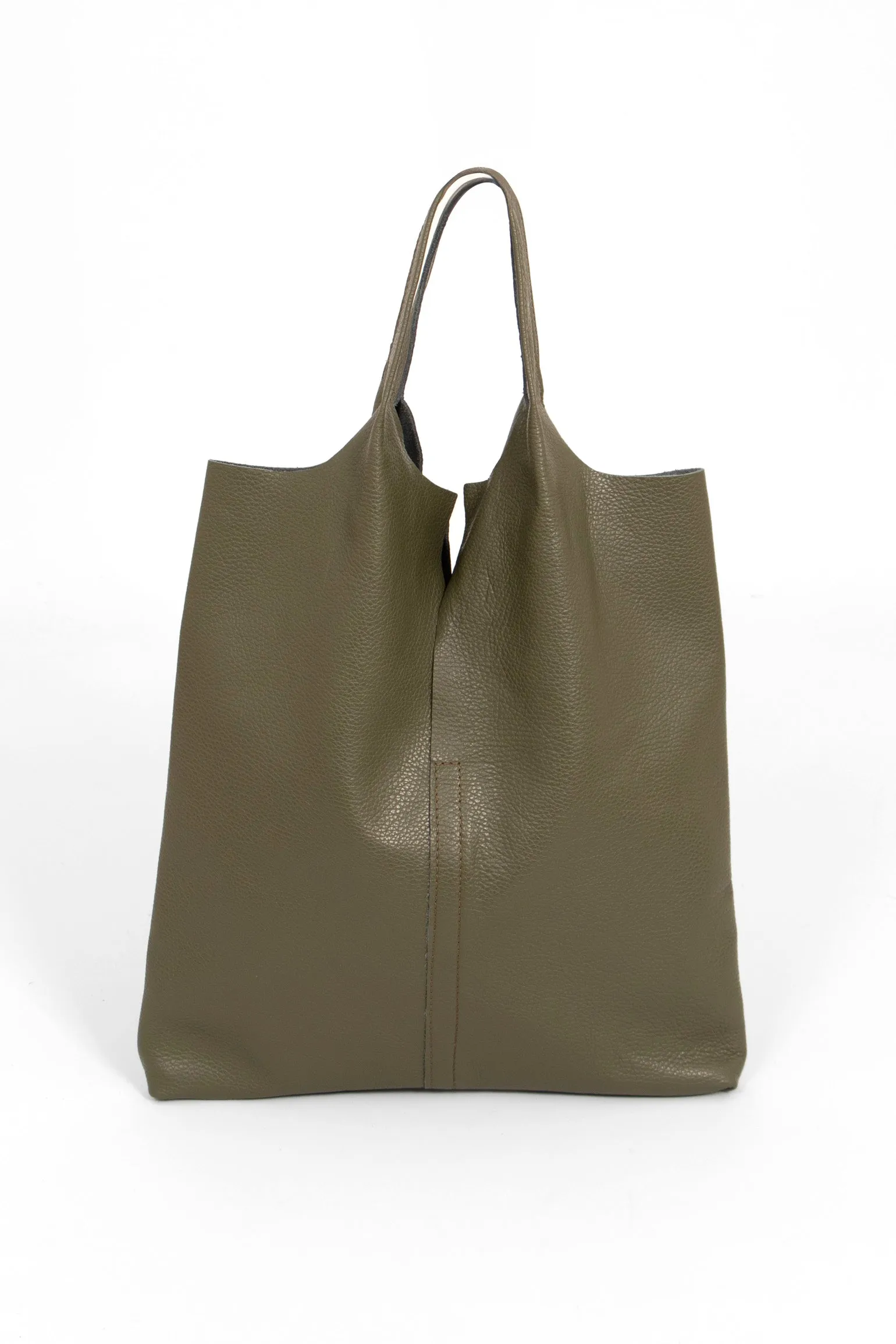 Paloma Italian Leather Shoulder Bag- Khaki, Pebbled