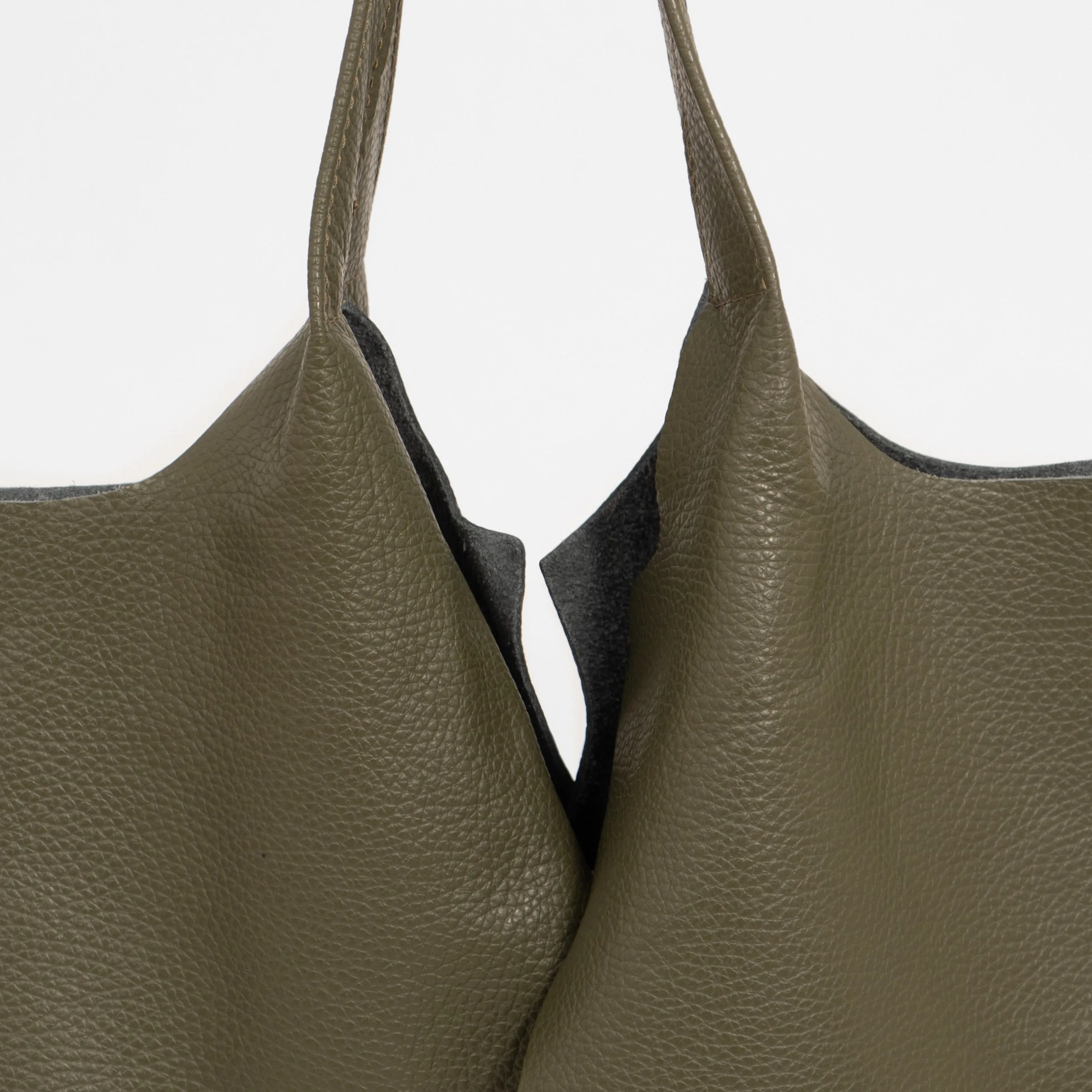 Paloma Italian Leather Shoulder Bag- Khaki, Pebbled