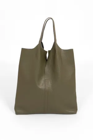 Paloma Italian Leather Shoulder Bag- Khaki, Pebbled