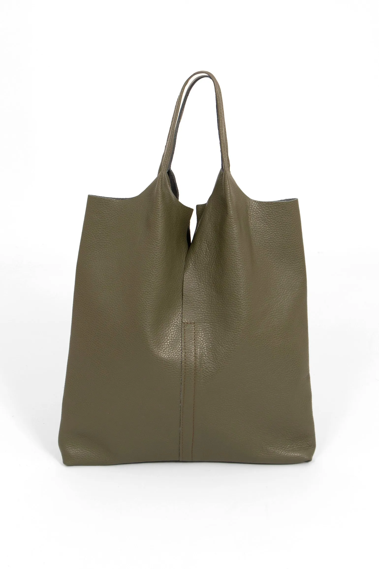 Paloma Italian Leather Shoulder Bag- Khaki, Pebbled