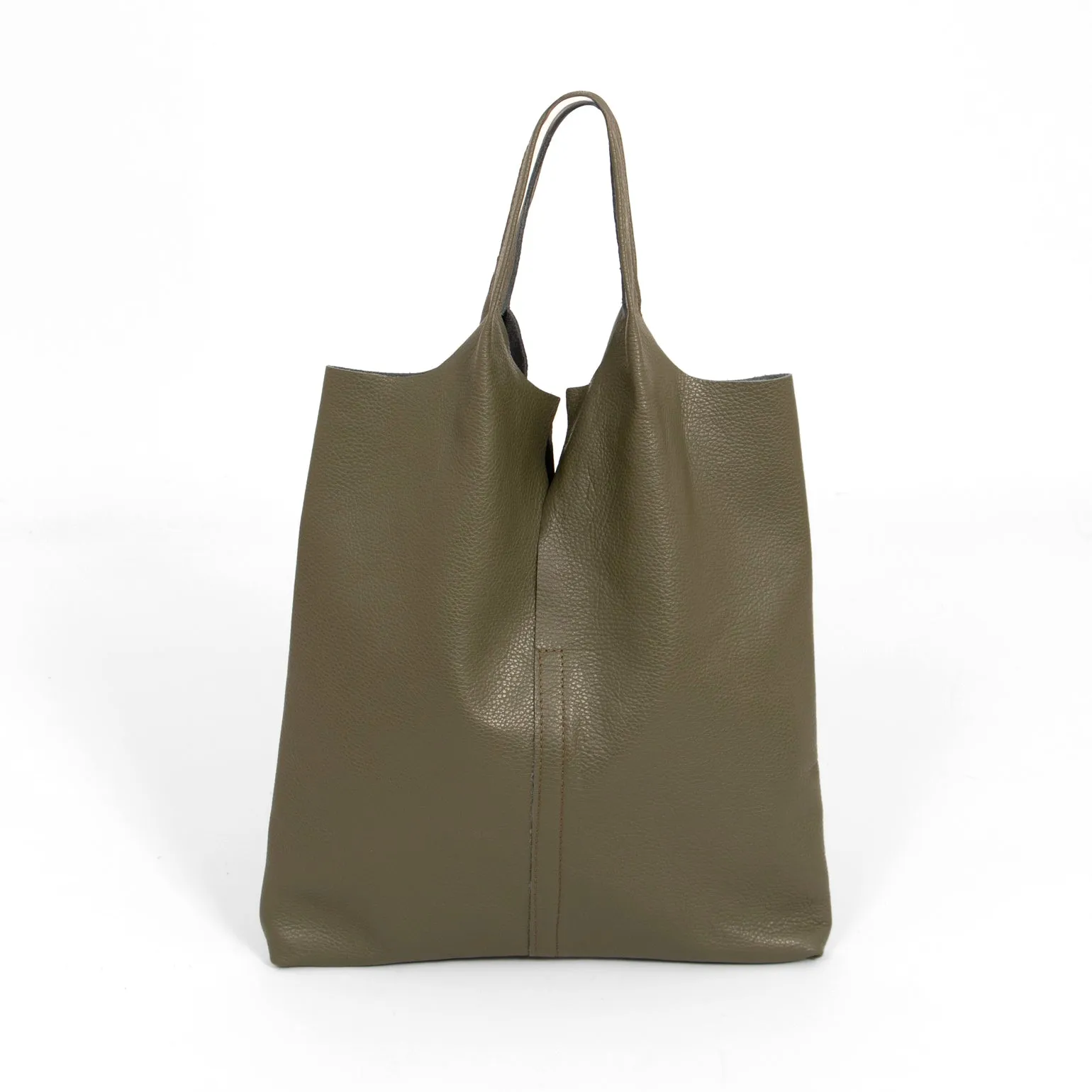 Paloma Italian Leather Shoulder Bag- Khaki, Pebbled