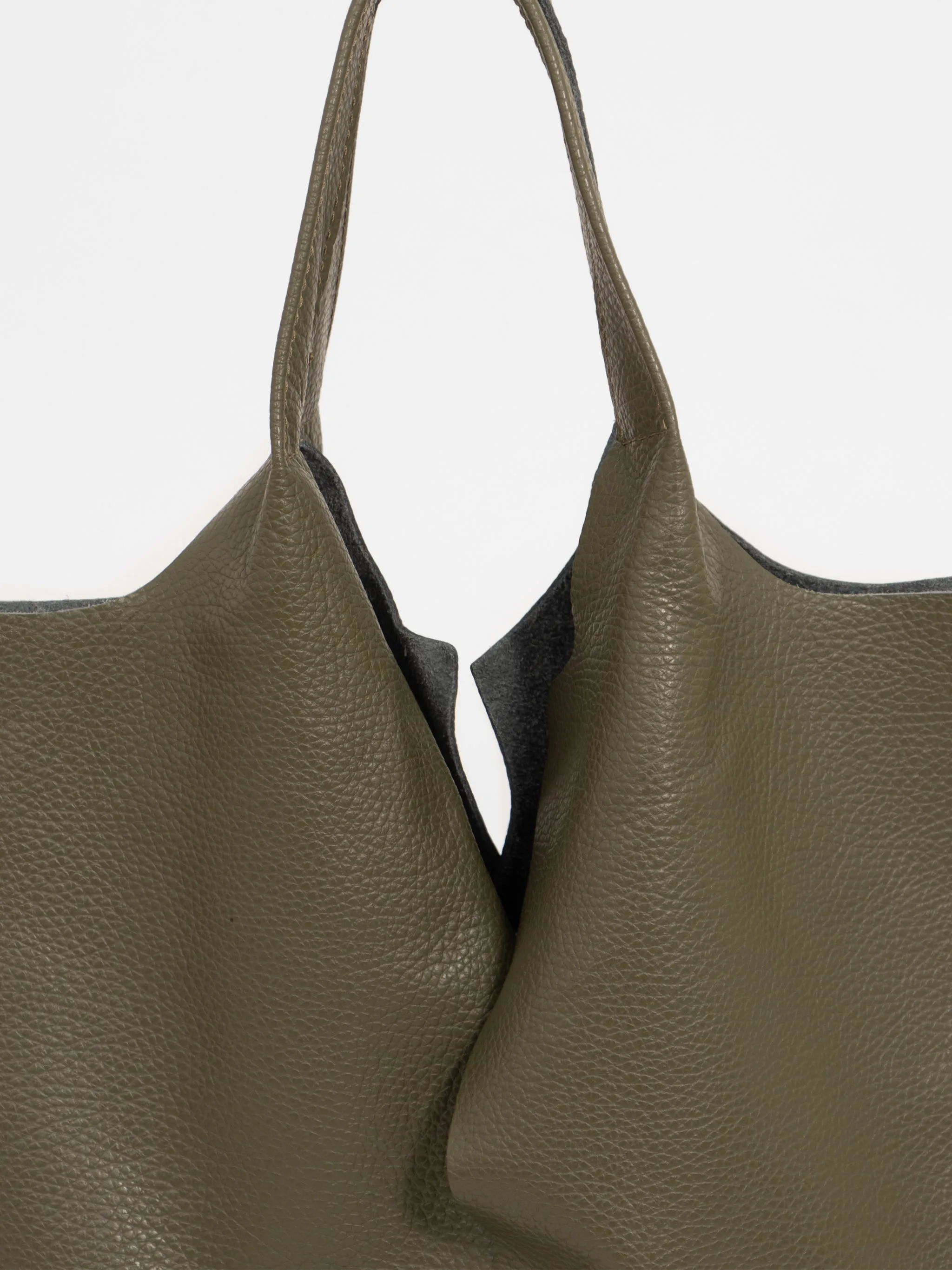 Paloma Italian Leather Shoulder Bag- Khaki, Pebbled
