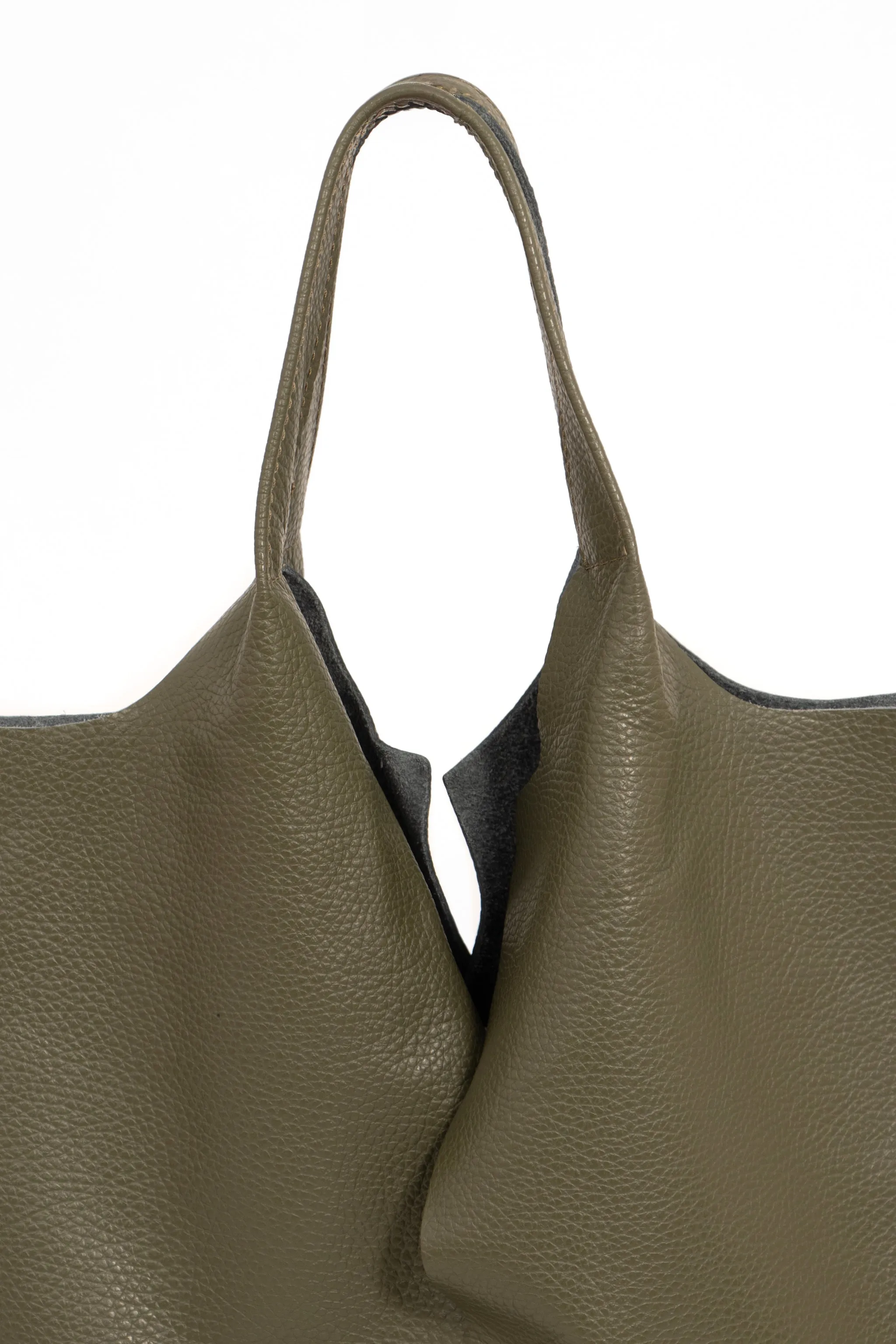 Paloma Italian Leather Shoulder Bag- Khaki, Pebbled
