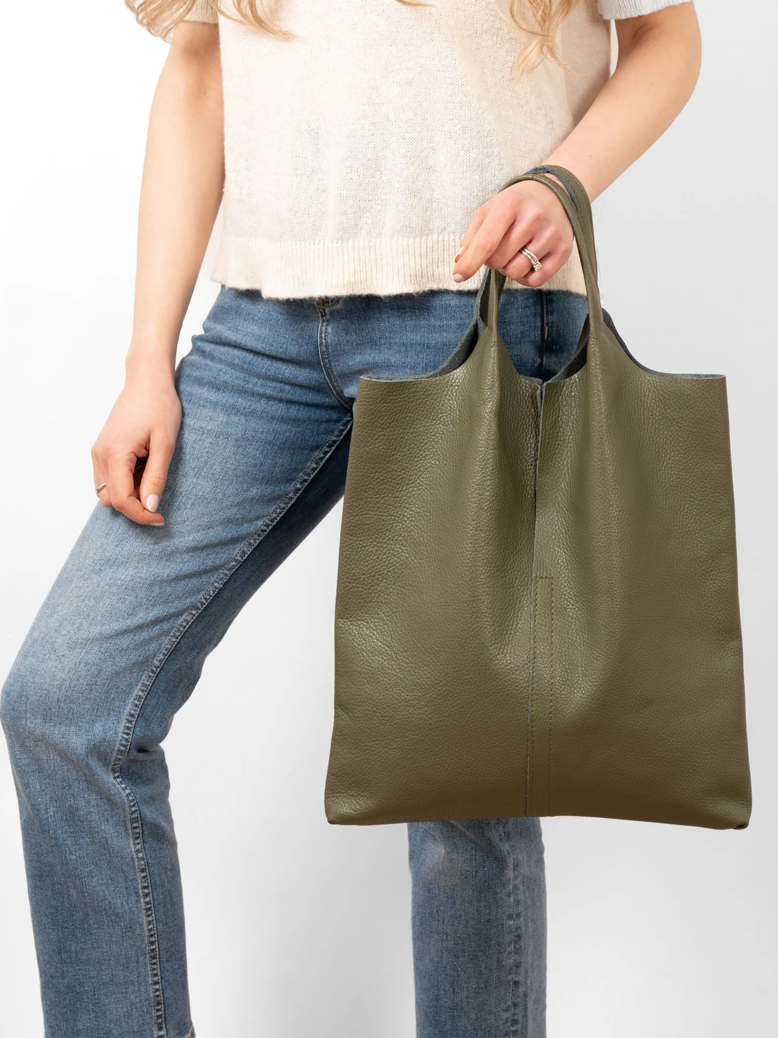 Paloma Italian Leather Shoulder Bag- Khaki, Pebbled