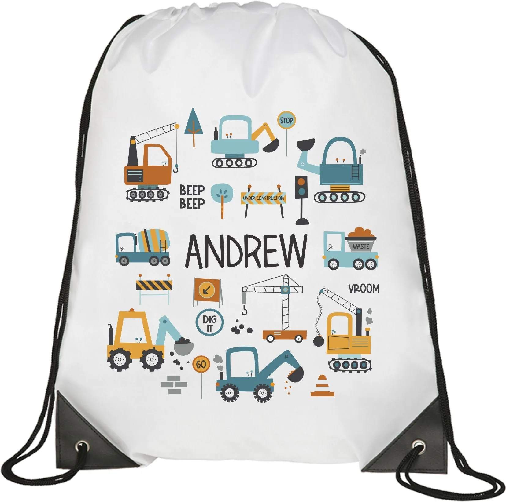 Personalised Digger Pencil Case, Make up Bag, School Kids Linen - I Love Diggers - Construction