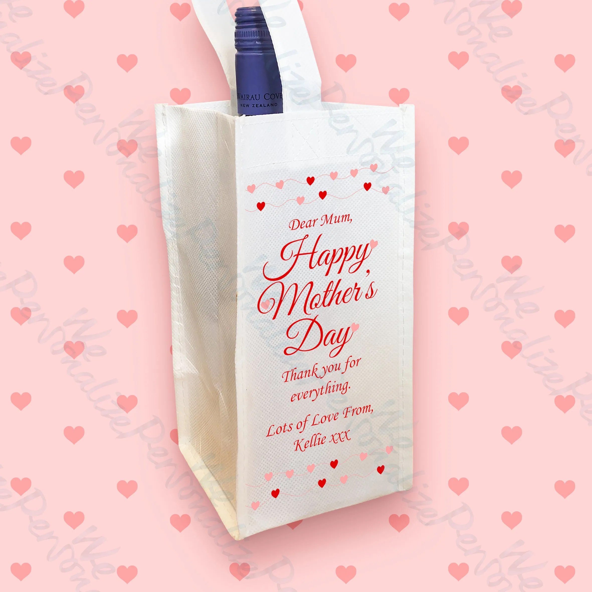 Personalised Heart Design Wine Bottle Bag